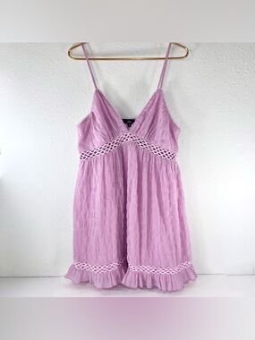 Lulus Adored Lilac Smocked Crochet Lace Mini Dress XL Lightweight Pink/Purple